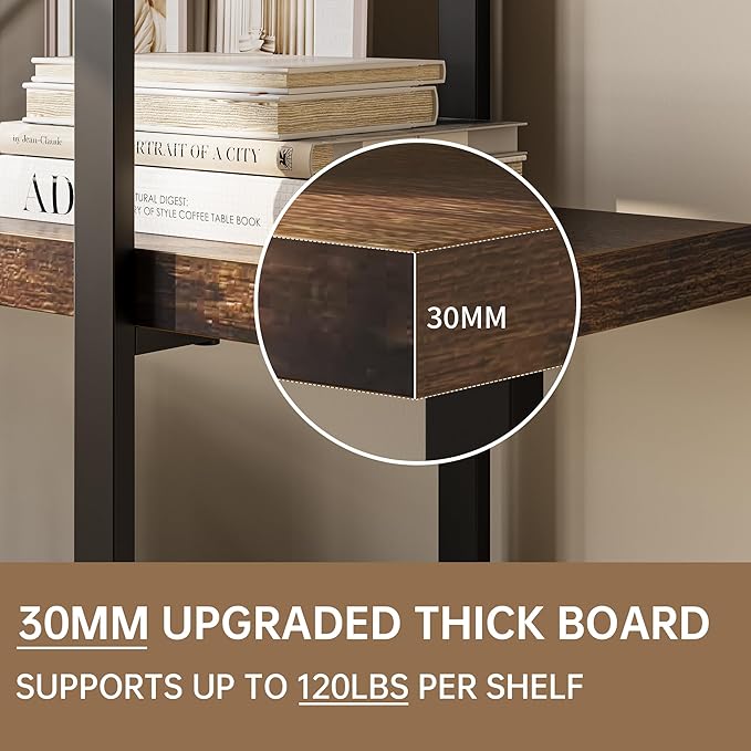 Heavy Duty 6-Tier Industrial Bookcase, 120lbs Shelf Capacity, Rustic Open - Image 4