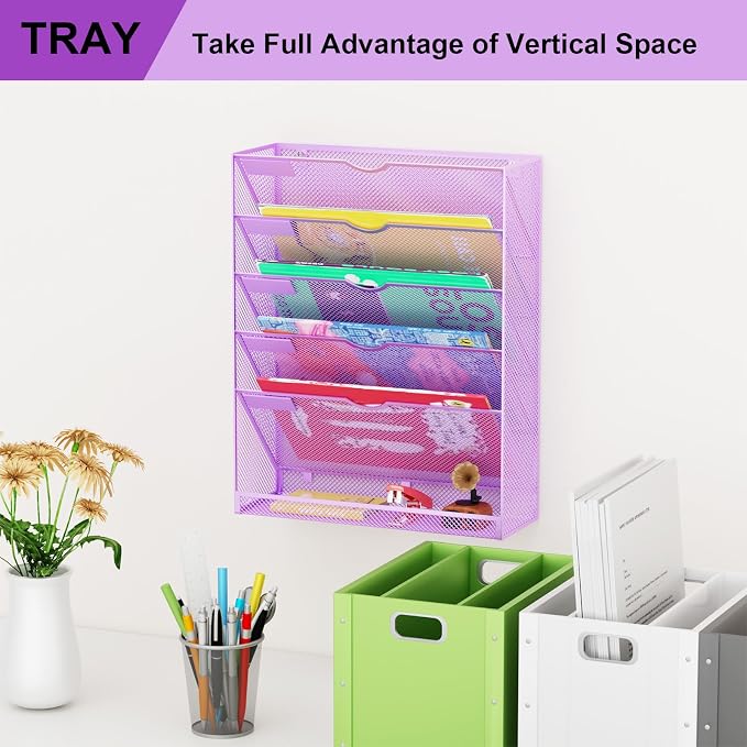Hanging Wall File Organizer 6 Tier Wall Mounted Mail Paper Folder Holder - Image 7