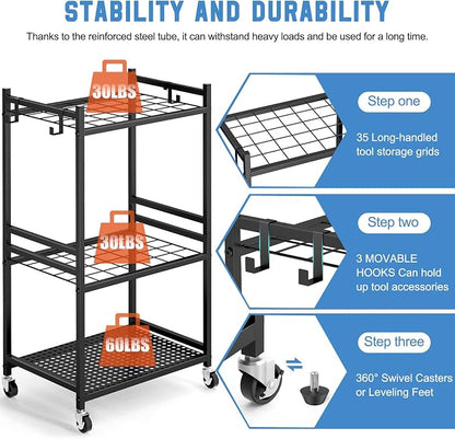 DAOUTIME Garden Organizer With Wheels, Yard Tower Rack - Image 2