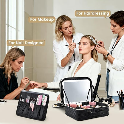 Makeup Bag with LED Lighted Mirror 12.2 IN Travel Double Layer Makeup Case - Image 2