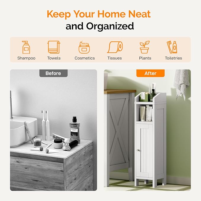 VINGLI Small Storage Corner Floor Cabinet, 7.9" Narrow Toilet Paper Storage - Image 6