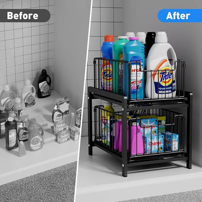 2 Tier Sliding Basket Drawer Organizer, Lxmons Pull Out Under Sink Cabinets - Image 5