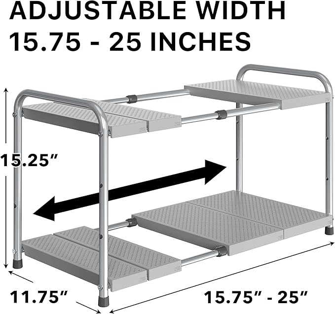 Simple Houseware Under Sink 2-Tier Heavy Duty Expandable Rack Organizer - Image 2