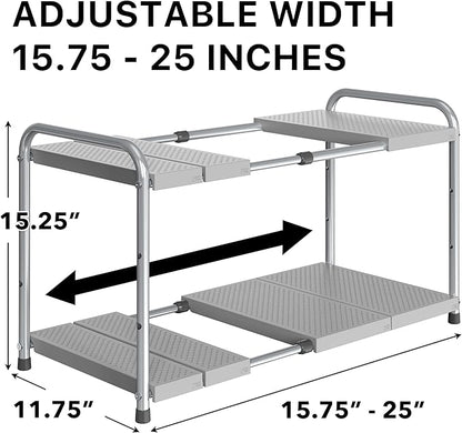 Simple Houseware Under Sink 2-Tier Heavy Duty Expandable Rack Organizer - Image 2