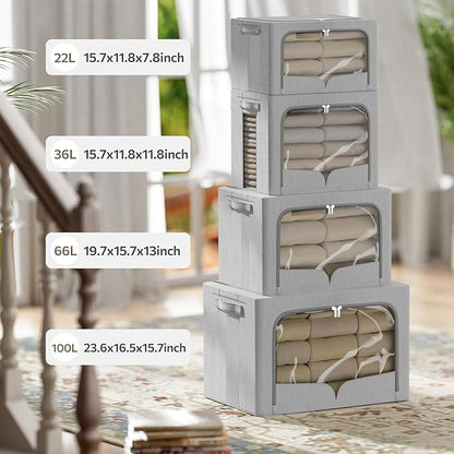 FHSQX 3 Pack Clothes Storage Bins Foldable Metal Frame Storage Box Extra Large - Image 3