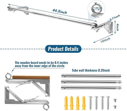 Foldable Wall Mounted Clothes Rack-44'' Long Rod&2 Bases, Stainless Steel - Image 5