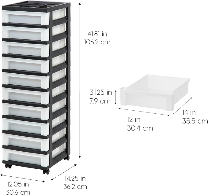 IRIS USA 10-Drawer Rolling Storage Cart, office essentials, classroom items - Image 3