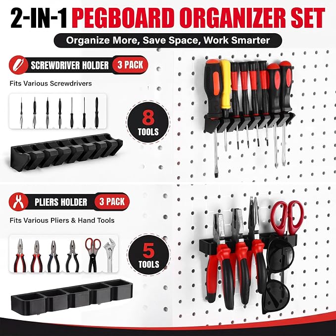 Junkin 6 Pcs Pegboard Screwdriver Holder and Pliers Organizer Set, Pegboard - Image 3