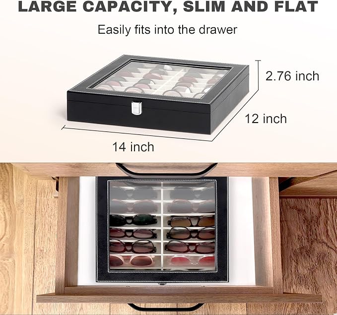 Sunglasses Organizer Case with Adjustable Slots, Eyeglasses Display with Lid - Image 4