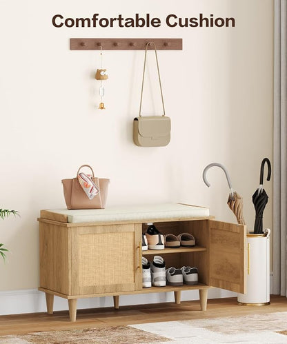 Akxomel Rattan Shoe Storage Bench - Image 5