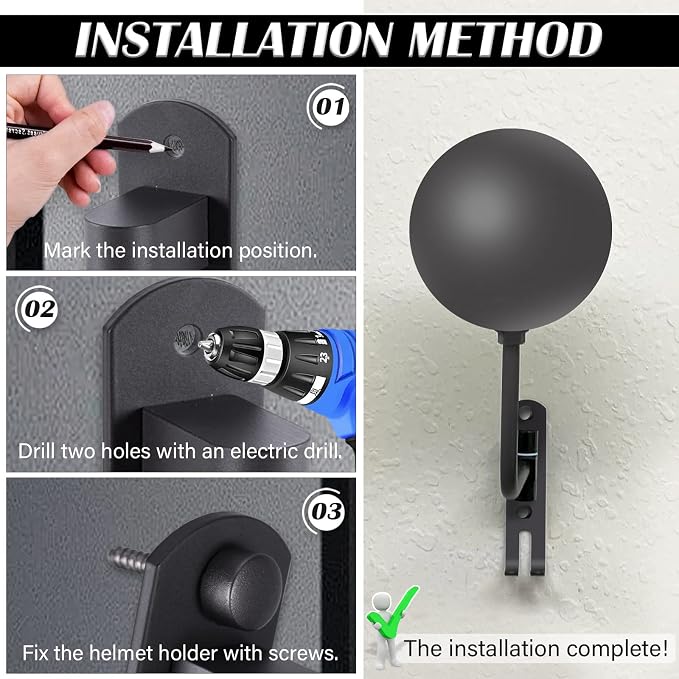 Motorcycle Helmet Holder Wall Mount 180 Degree Rotation Metal Bike Helmet Rack - Image 6