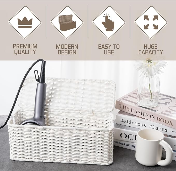 Cable Management Box, Handmade Rattan Cable Organizer, 2 Open Slots Cords Hider - Image 4