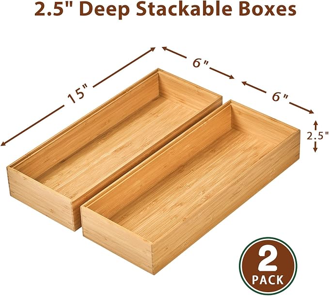 Umilife Bamboo Kitchen Drawer Organizer Boxes - Image 2