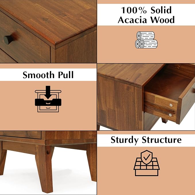 Acacia Silvia Nightstand with 2 Drawers, Solid Wood Bedside Table, Table with - Image 3