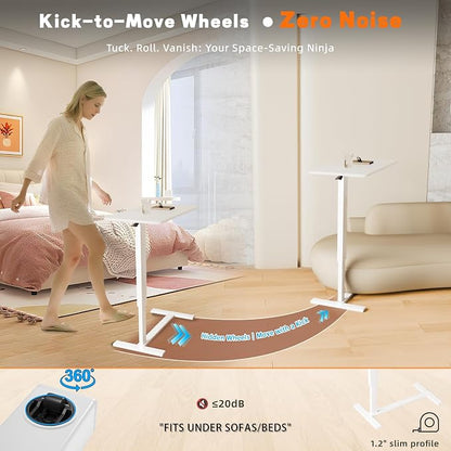 Overbed Bedside Table with Wheels, Adjustable Hospital Over Bed Table, Rolling - Image 4