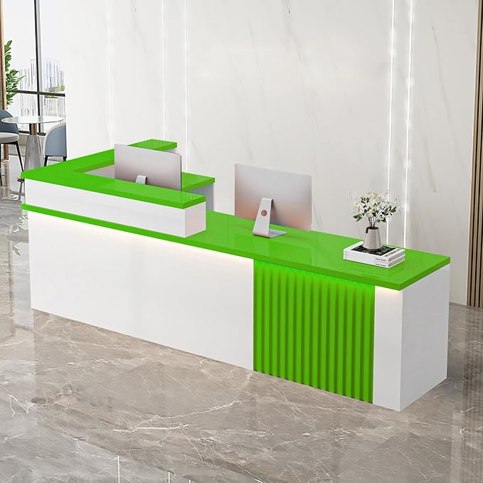Receptionist Desk with LED Light，Wooden Salon Checkout Counter with Storage by Unknown