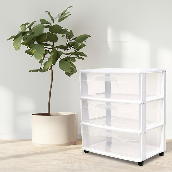 Homz Plastic 3 Drawer Wide Cart, 4 Casters Included, Home Office, and Dorm Rooms - Image 2