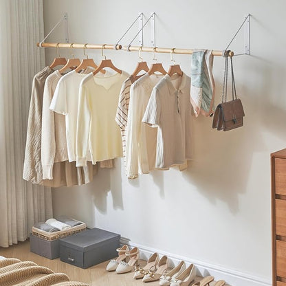 IBUYKE Wall Mounted Clothes Rack, Wood Wall Mounted Clothes Rail, Space-Saving - Image 4