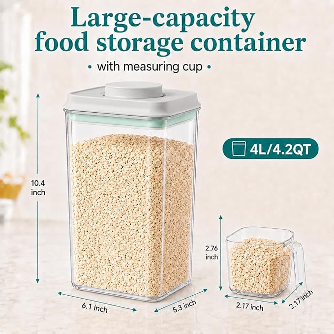 POP Airtight Flour-Rice Food-Storage Container - 4L/4.2Qt Jar - Image 4
