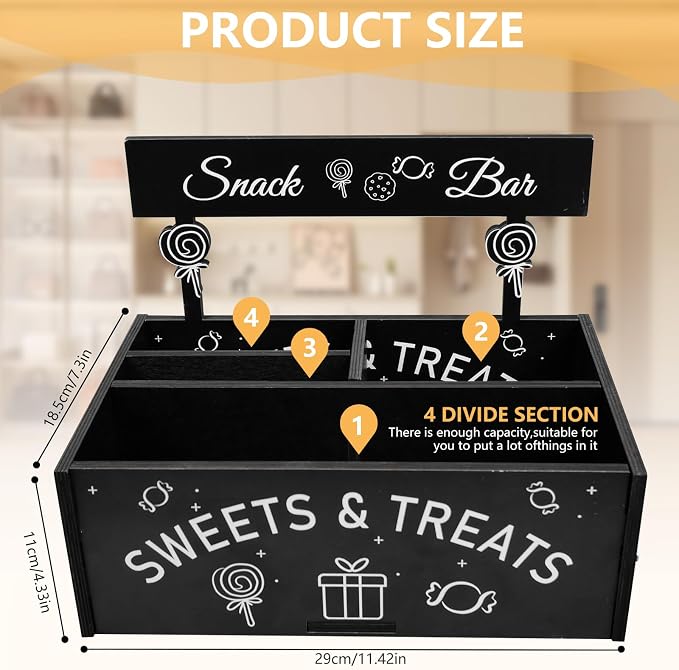 Snack Organizer for Countertop Wooden Snack Bar Container 4 Compartment Food - Image 2