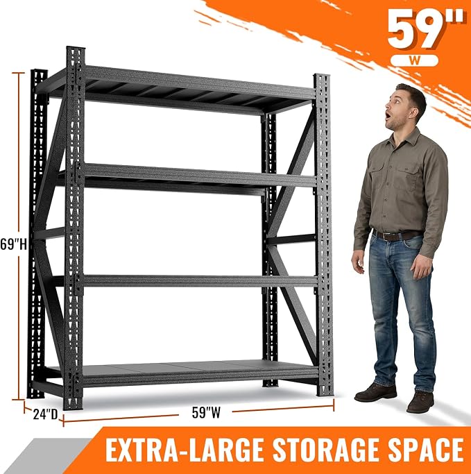 4000LBS 4 Tier Garage Storage Shelves, Heavy Duty Adjustable Storage Rack - Image 2