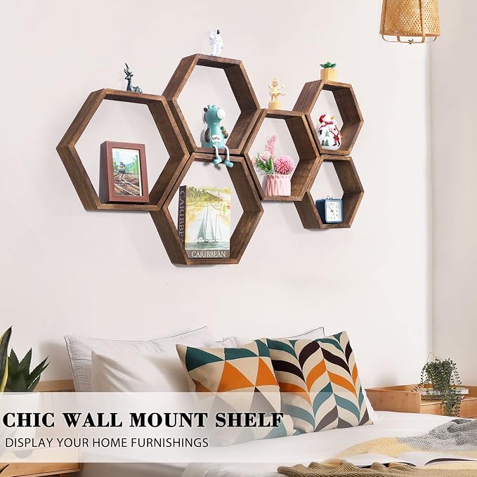 NOVIMANGO Honeycomb Floating Shelves Set of 6, Hexagon Floating Shelves | - Image 2