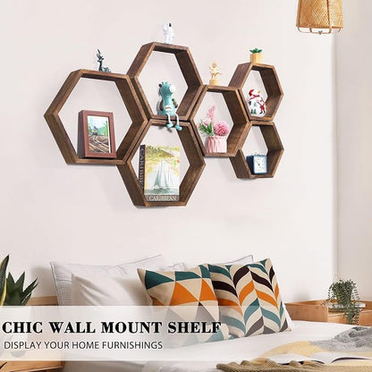 NOVIMANGO Honeycomb Floating Shelves Set of 6, Hexagon Floating Shelves | - Image 2