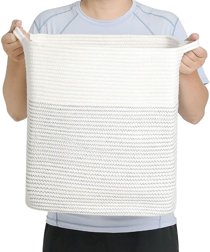 Tall Laundry Basket With Handles, Woven Cotton Rope Big Laundry Hamper Sorters - Image 5