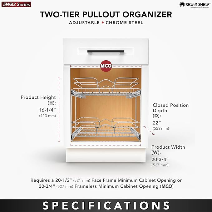 Rev-A-Shelf 2 Tier Kitchen Cabinet Pullout Shelf and Drawer Organizer Slide Out - Image 3