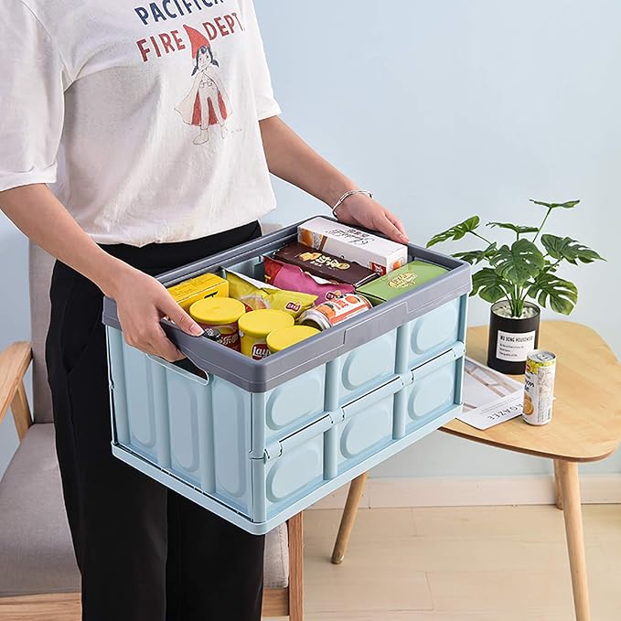 Lidded Storage Bins 2 Pack 30L Collapsible Storage Box Crates Plastic Tote - Image 3