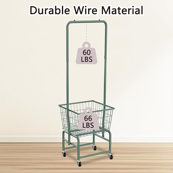 Rolling Laundry Cart with Wheels, Laundry Hamper Basket Organizer with Clothes - Image 8