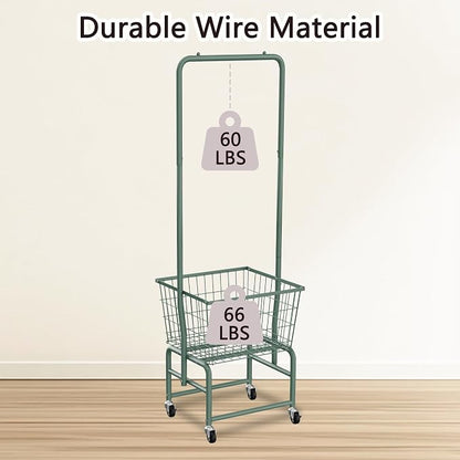 Rolling Laundry Cart with Wheels, Laundry Hamper Basket Organizer with Clothes - Image 8