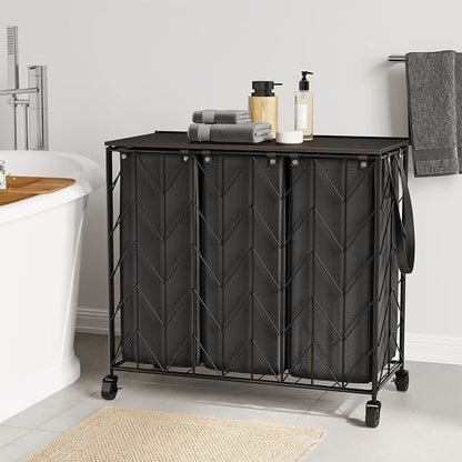 WOWLIVE Laundry Basket with Wheels, 142L Hamper 3 Section with Lid, Dirty - Image 3