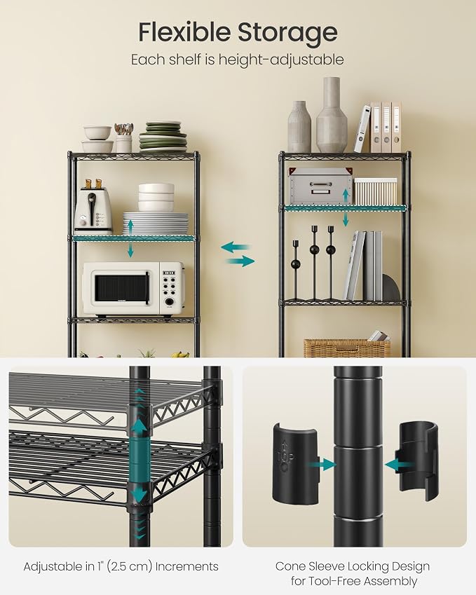 SONGMICS Storage Shelf, Metal Wire Shelving Unit, Adjustable Shelves, - Image 5