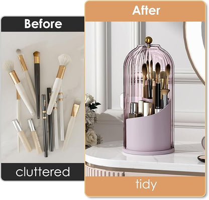 Makeup Brush Holder with Lid 360 Rotating Clear Dustproof Make Up Organizers - Image 3
