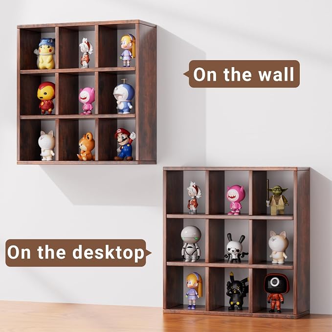 Helsin 9 Grid Vintage Coffee Mug Display Rack, 16inch Wall Mounted Wooden Curio - Image 5