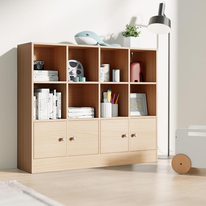 Cozy Castle Oak Wood Bookcase, 12 Cube Storage Organizer Shelf - Image 3