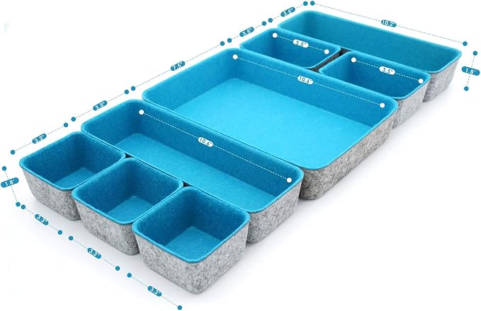 Welaxy Minimalist Felt Desk Drawer Organizer 8pc Turquoise Storage Bins - Image 3