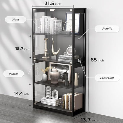 Display Cabinet with Glass Doors, 4-Tier Curio Cabinet with 3 Color Lights - Image 2