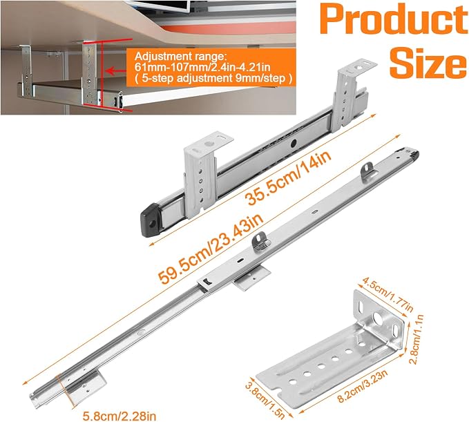 Under Desk Keyboard Tray Pull Out Slide Height Adjustable Slide Out Keyboard - Image 3