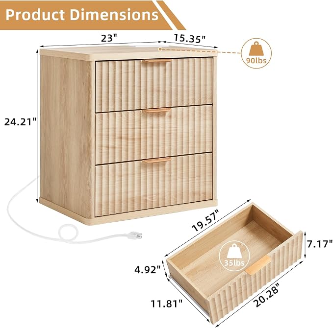 LEYAOYAO Fluted Nightstand Set of 2 - Image 3