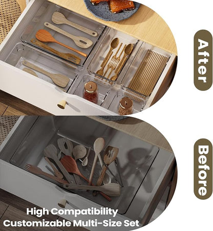 6 PCS Clear Plastic Drawer Organizer Set, 2 Sizes Acrylic Drawer Storage Trays - Image 3
