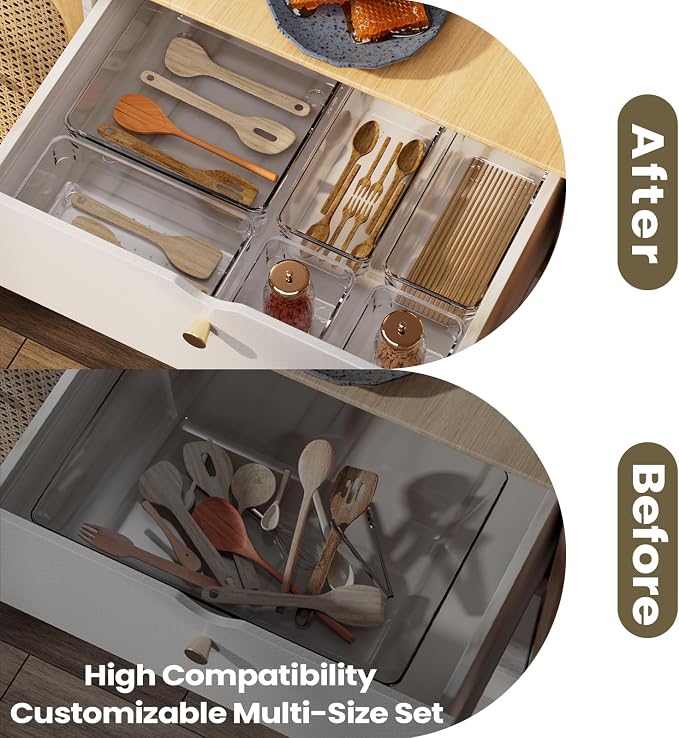 5 PCS Clear Plastic Drawer Organizer Set, 2 Sizes Acrylic Drawer Storage Trays - Image 3
