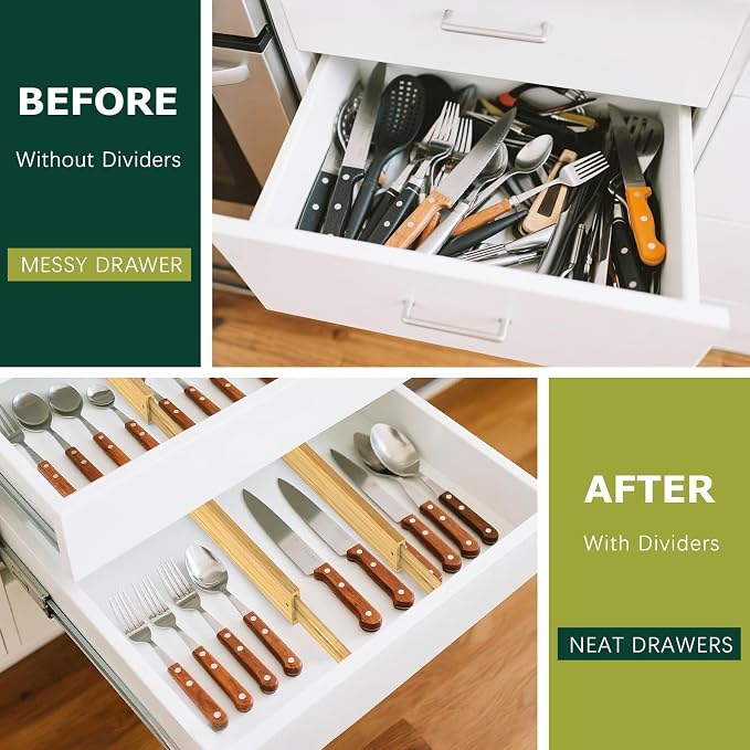 Lzerking Kitchen Drawer Dividers 6 Pack Bamboo Drawer | 17-22" Adjustable - Image 6