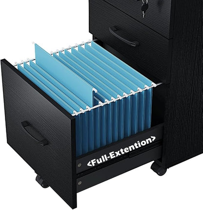 Panana 3 Drawer Wood Mobile File Cabinet, Under Desk Storage Drawers Small File - Image 8