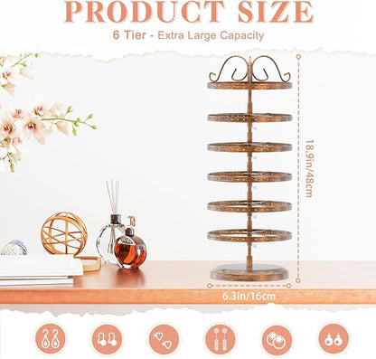 iDavosic.ly 6 Tier Metal Rotating Earring Holder Organizer Stand, Bronze | 264 - Image 3