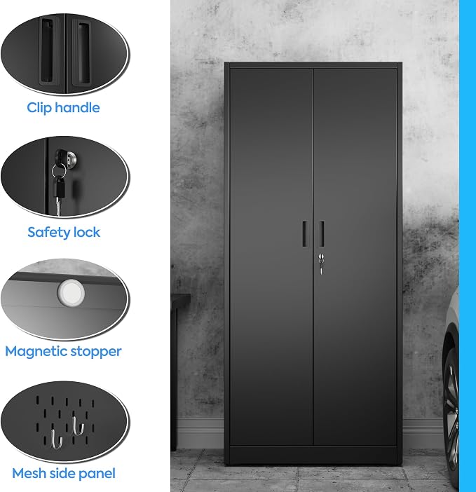 SUXXAN Broom Closet Storage Cabinet 71.4"x 31.5"x15.7", Metal Cleaning Cabinets - Image 5