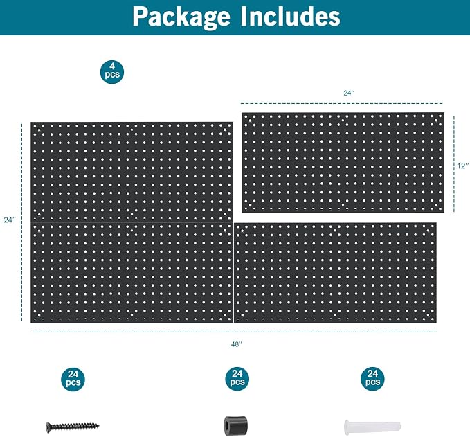 4 Pack 12-Inch X 24-Inch Metal Pegboard Wall Panels, Peg Boards - Image 2