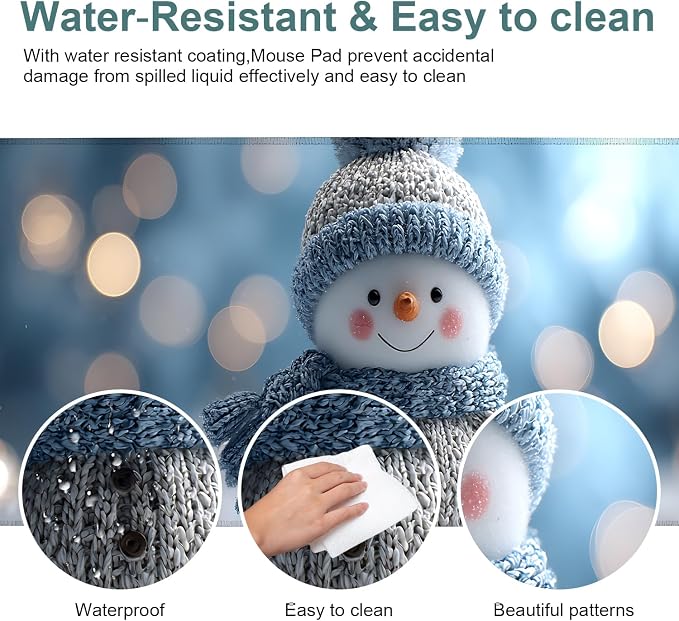 Christmas Snowman Gaming Mouse Pad 31.5"x11.8"Desk Mat Anti-Slip Rubber Base & - Image 4