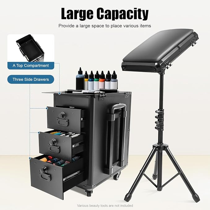 Rolling Makeup Train Case, Professional Cosmetology Case on Wheels, Large - Image 3